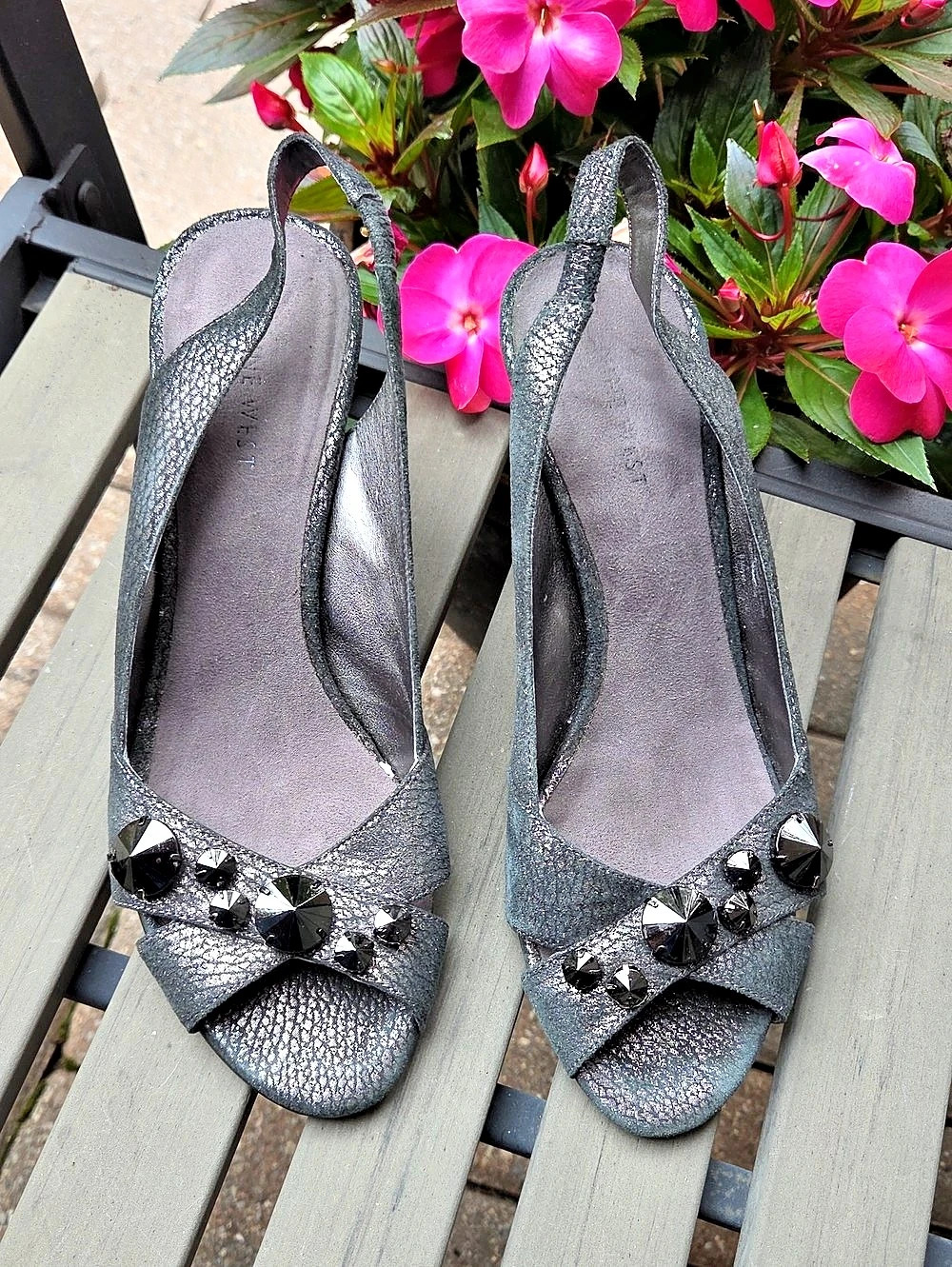 Nine West Embellished Gray Heels
